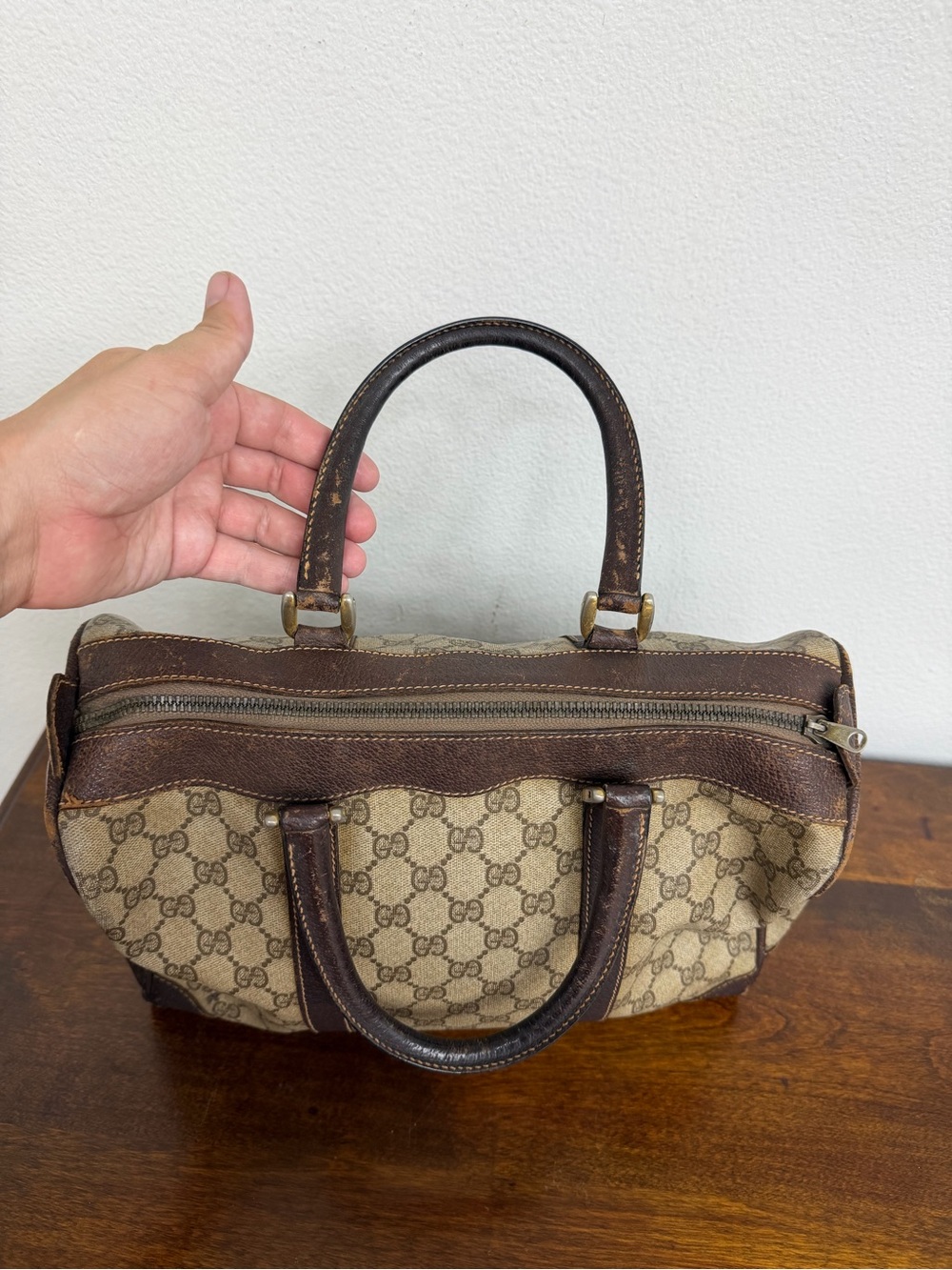 Vintage Gucci GG Monogram Boston Bag Brown Canvas & Leather - Picture 10 of 13
